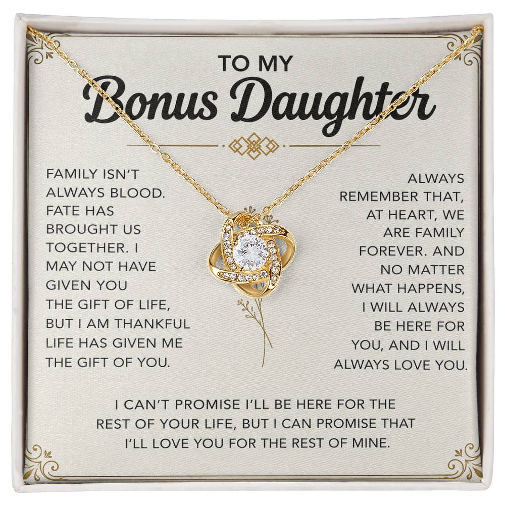 To My Bonus Daughter - "My Family Forever" Love Knot Necklace Gift Set