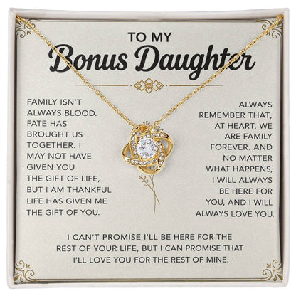 To My Bonus Daughter - "My Family Forever" Love Knot Necklace Gift Set