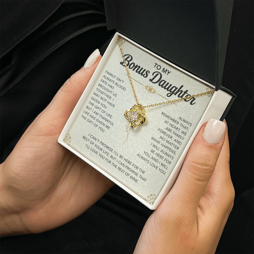 To My Bonus Daughter - "My Family Forever" Love Knot Necklace Gift Set