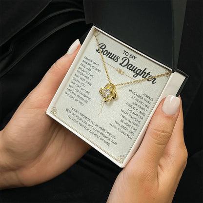 To My Bonus Daughter - "My Family Forever" Love Knot Necklace Gift Set