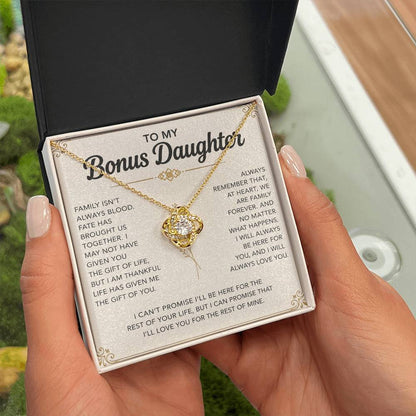 To My Bonus Daughter - "My Family Forever" Love Knot Necklace Gift Set