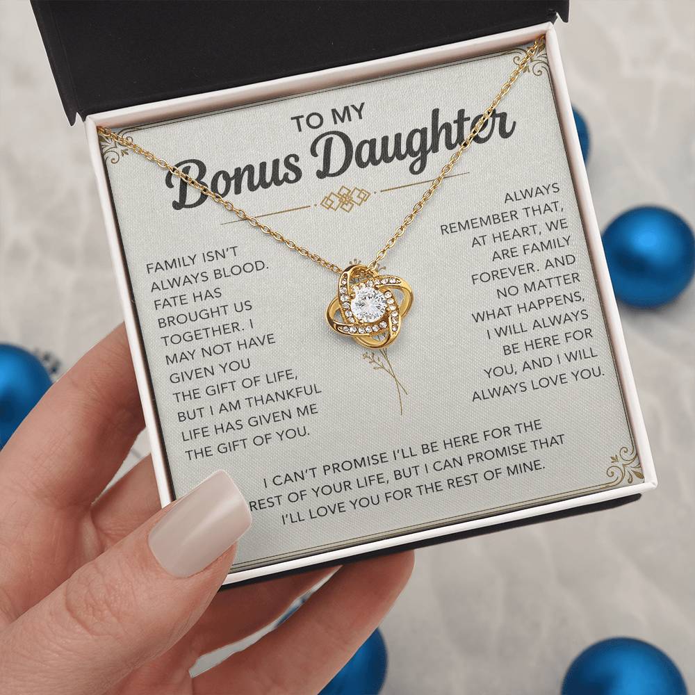 To My Bonus Daughter - "My Family Forever" Love Knot Necklace Gift Set