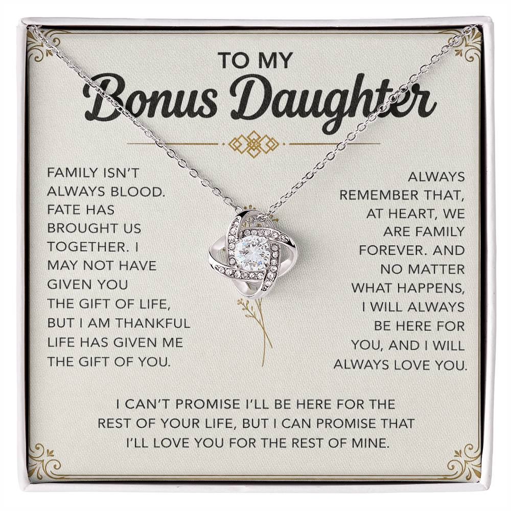 To My Bonus Daughter - "My Family Forever" Love Knot Necklace Gift Set