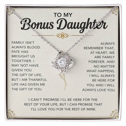 To My Bonus Daughter - "My Family Forever" Love Knot Necklace Gift Set