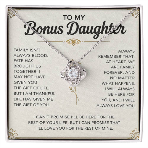 To My Bonus Daughter - "My Family Forever" Love Knot Necklace Gift Set