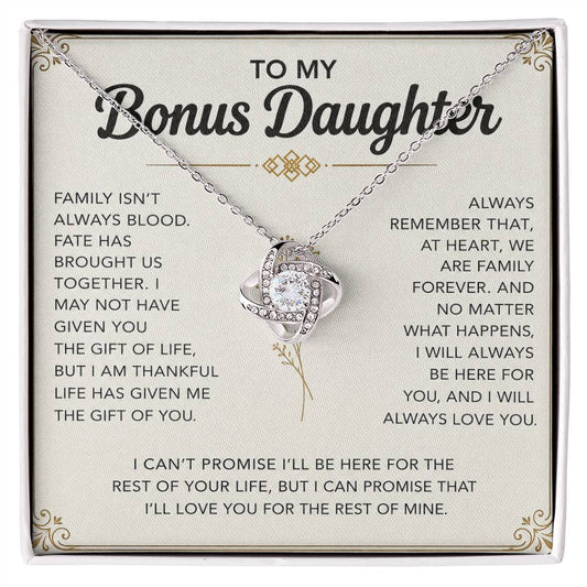 To My Bonus Daughter - "My Family Forever" Love Knot Necklace Gift Set