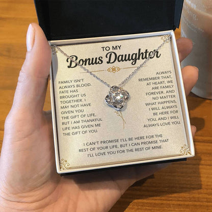 To My Bonus Daughter - "My Family Forever" Love Knot Necklace Gift Set