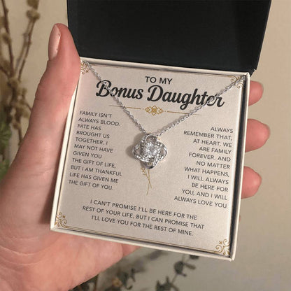 To My Bonus Daughter - "My Family Forever" Love Knot Necklace Gift Set