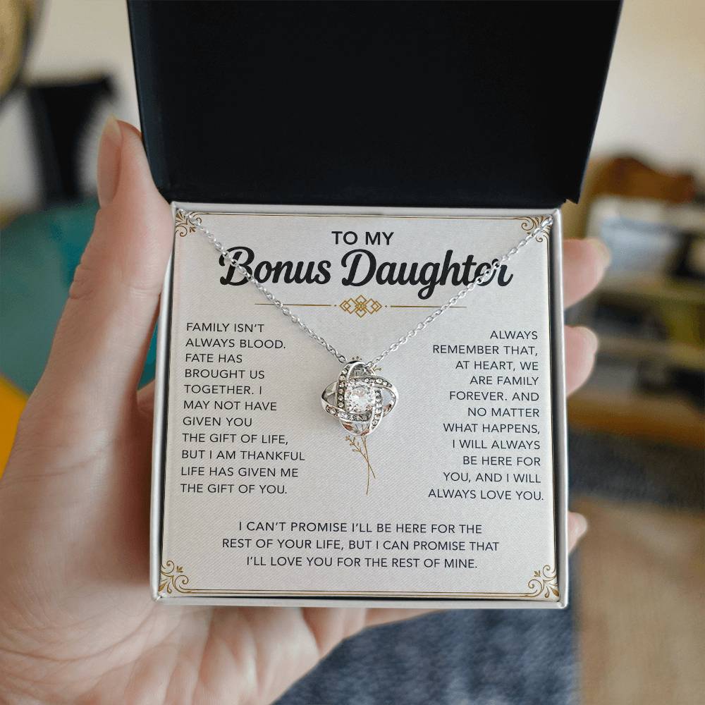 To My Bonus Daughter - "My Family Forever" Love Knot Necklace Gift Set