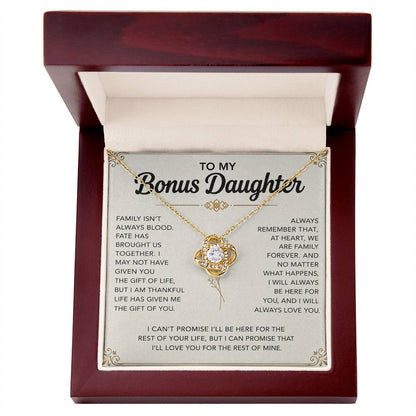 To My Bonus Daughter - "My Family Forever" Love Knot Necklace Gift Set