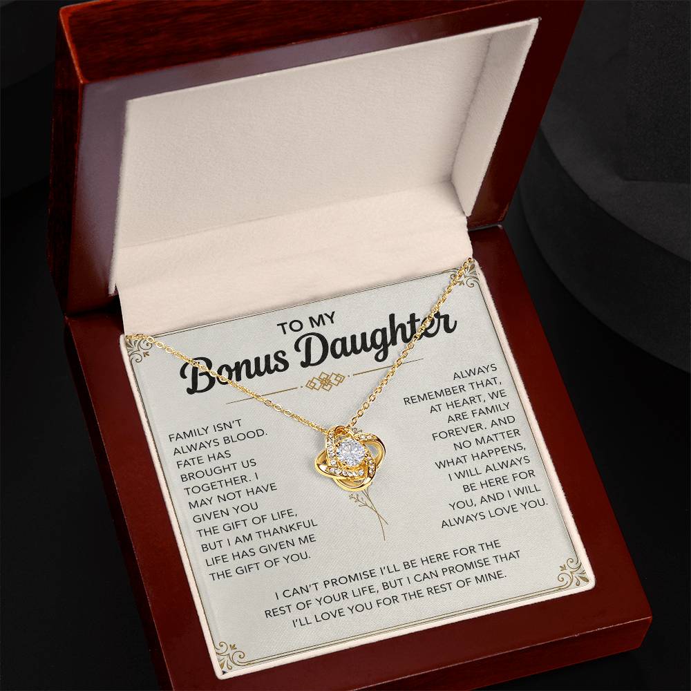 To My Bonus Daughter - "My Family Forever" Love Knot Necklace Gift Set