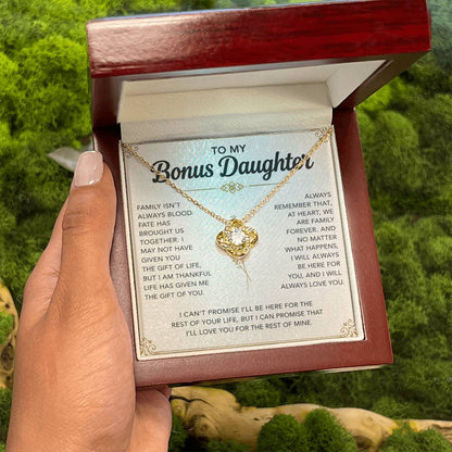 To My Bonus Daughter - "My Family Forever" Love Knot Necklace Gift Set