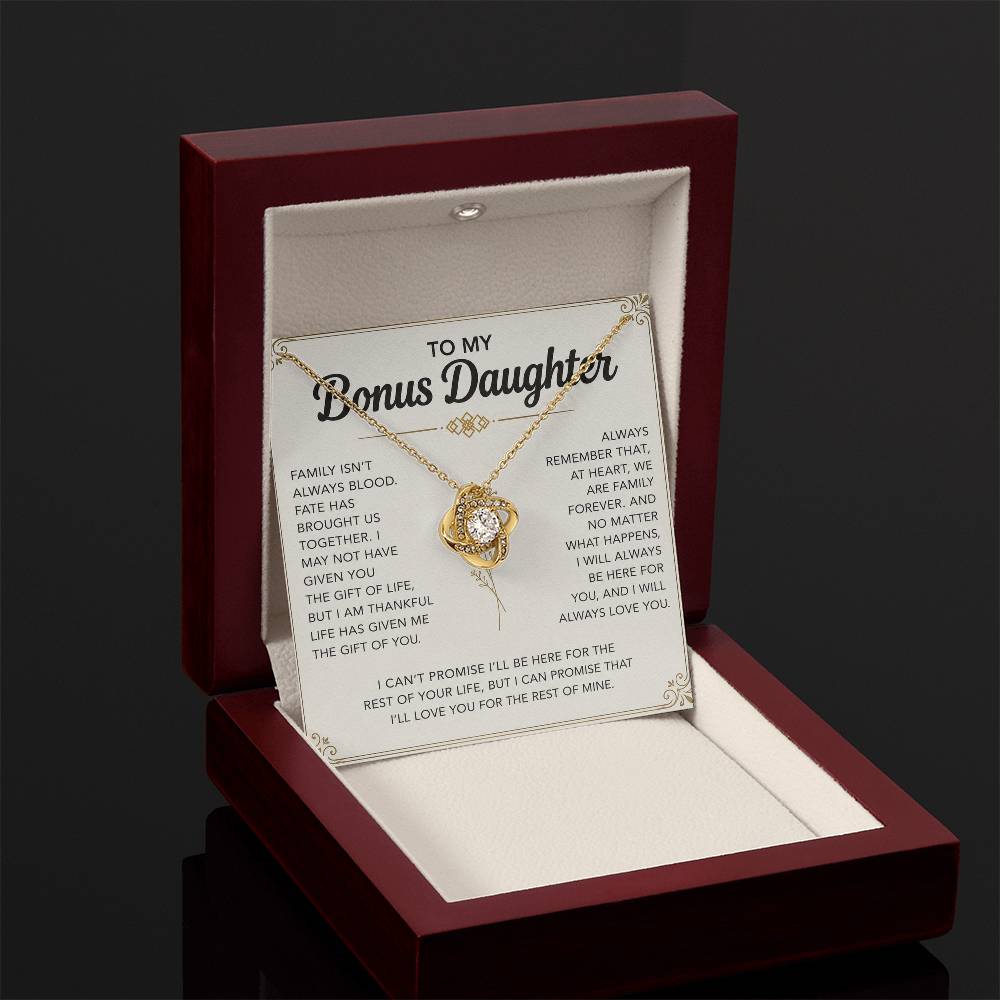 To My Bonus Daughter - "My Family Forever" Love Knot Necklace Gift Set