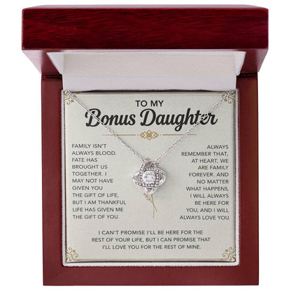 To My Bonus Daughter - "My Family Forever" Love Knot Necklace Gift Set