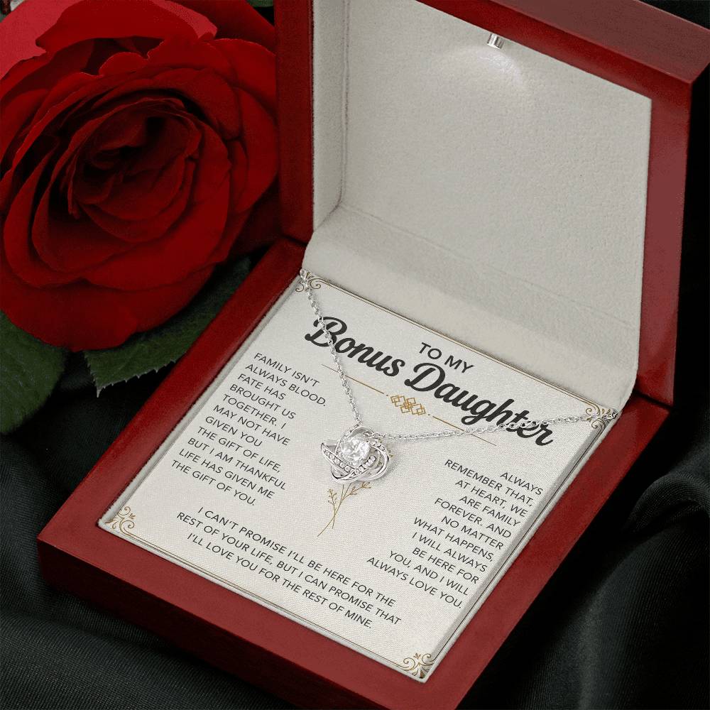 To My Bonus Daughter - "My Family Forever" Love Knot Necklace Gift Set
