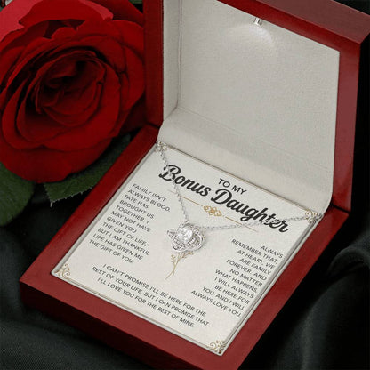 To My Bonus Daughter - "My Family Forever" Love Knot Necklace Gift Set