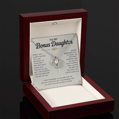To My Bonus Daughter - "My Family Forever" Love Knot Necklace Gift Set